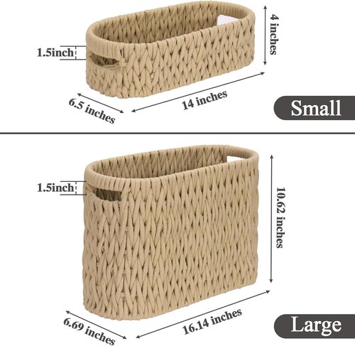 Boho Bathroom Organizer | Cotton Rope Toilet Paper Storage Baskets - Set of 2 for 6 Mega Rolls (Brown)