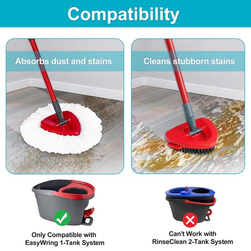 Spin Mop Replace Head, Base, Mop Handle Replacement for OCedar EasyWring 1 Tank System, Include 2 Microfiber Mop Head Replacement, 1 Sturdy Iron 30-58" Mop Handle, 1 Scrubber Head, 1 Spin Base