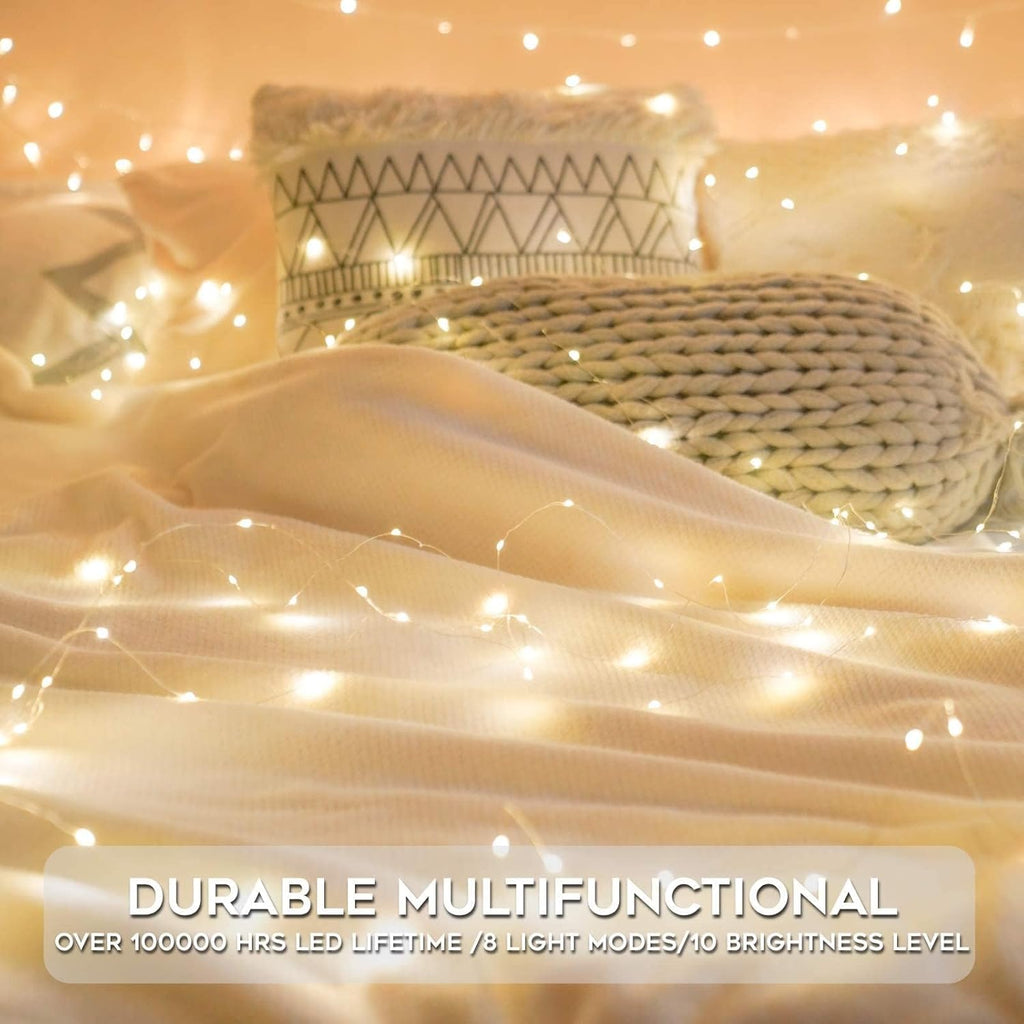 Suddus Fairy Lights - 33ft 100 LED Dimmable Twinkle Lights with Remote & Timer | Waterproof Copper Wire for Indoor/Outdoor Decor (Warm White)