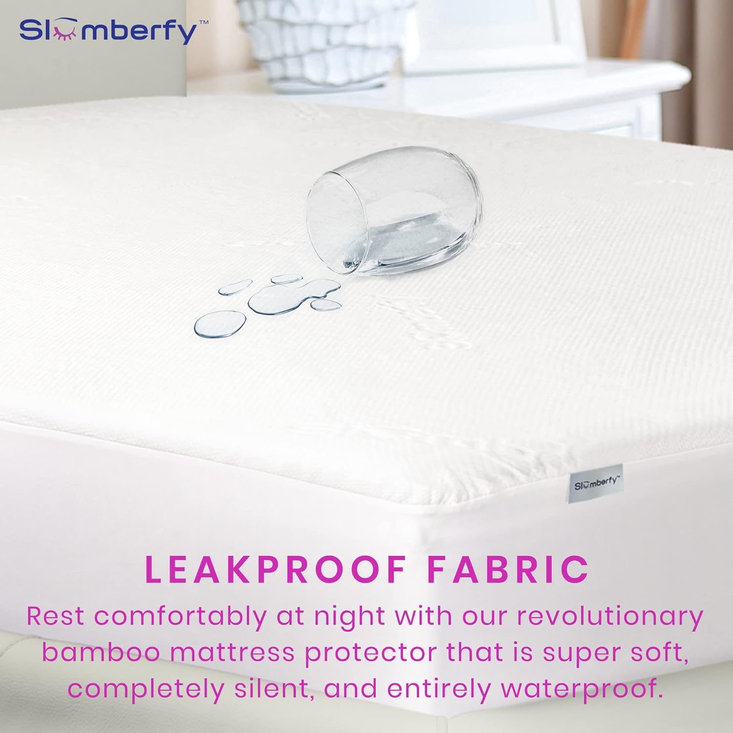 Slumberfy Waterproof Mattress Protector - Hypoallergenic Bamboo Viscose | Breathable Jacquard Fabric | Queen Size - 60x80”