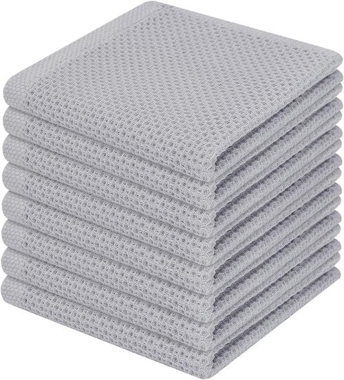Homaxy Kitchen Dish Cloths - 100% Cotton Waffle Weave, Ultra Soft & Absorbent, 12x12 Inches, 8-Pack, Light Gray