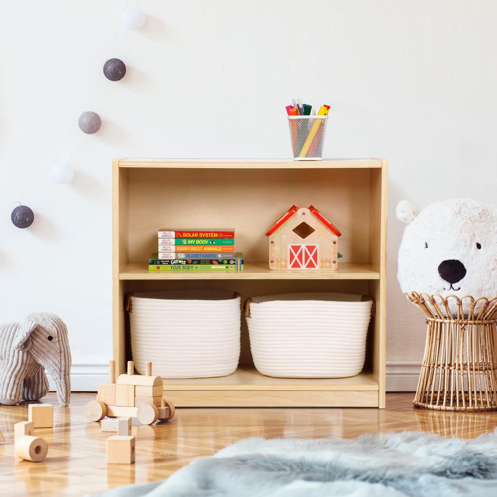 OOOK Montessori Toy Shelf, 2-Tier Wooden Storage Shelf for Kids, Modern Style, Kids Bookshelf and Toy Storage, Classroom, Kindergarten, Playroom, Daycare Center