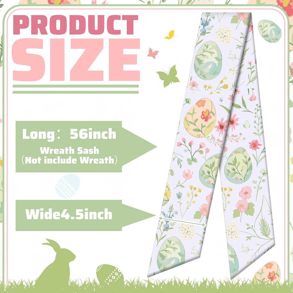 VitalCozy Easter Egg Floral Wreath Sash - Satin Ribbon for Monogrammed Decor | Indoor/Outdoor Use
