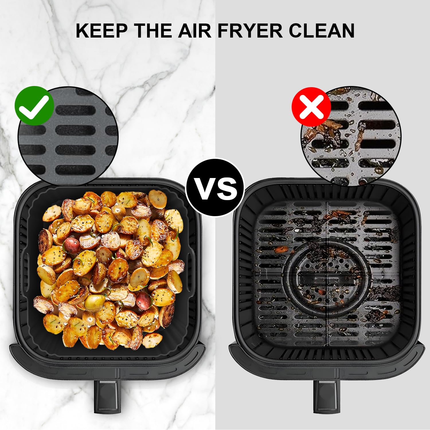 PINTAUR 9-Inch Large Square Silicone Air Fryer Liners for Ninja AF141 AF181 AF142 Cosori 6QT, 2 Pack Silicone Pot Baking Accessories for Chefman, Instant, Cuisinart, Reusable Tray Insert 5–8QT