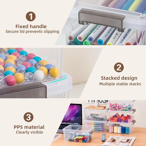 Anywish Small Storage Bins - 3.2 QT Clear Plastic Containers with Lids | 8-Pack Stackable Organizers