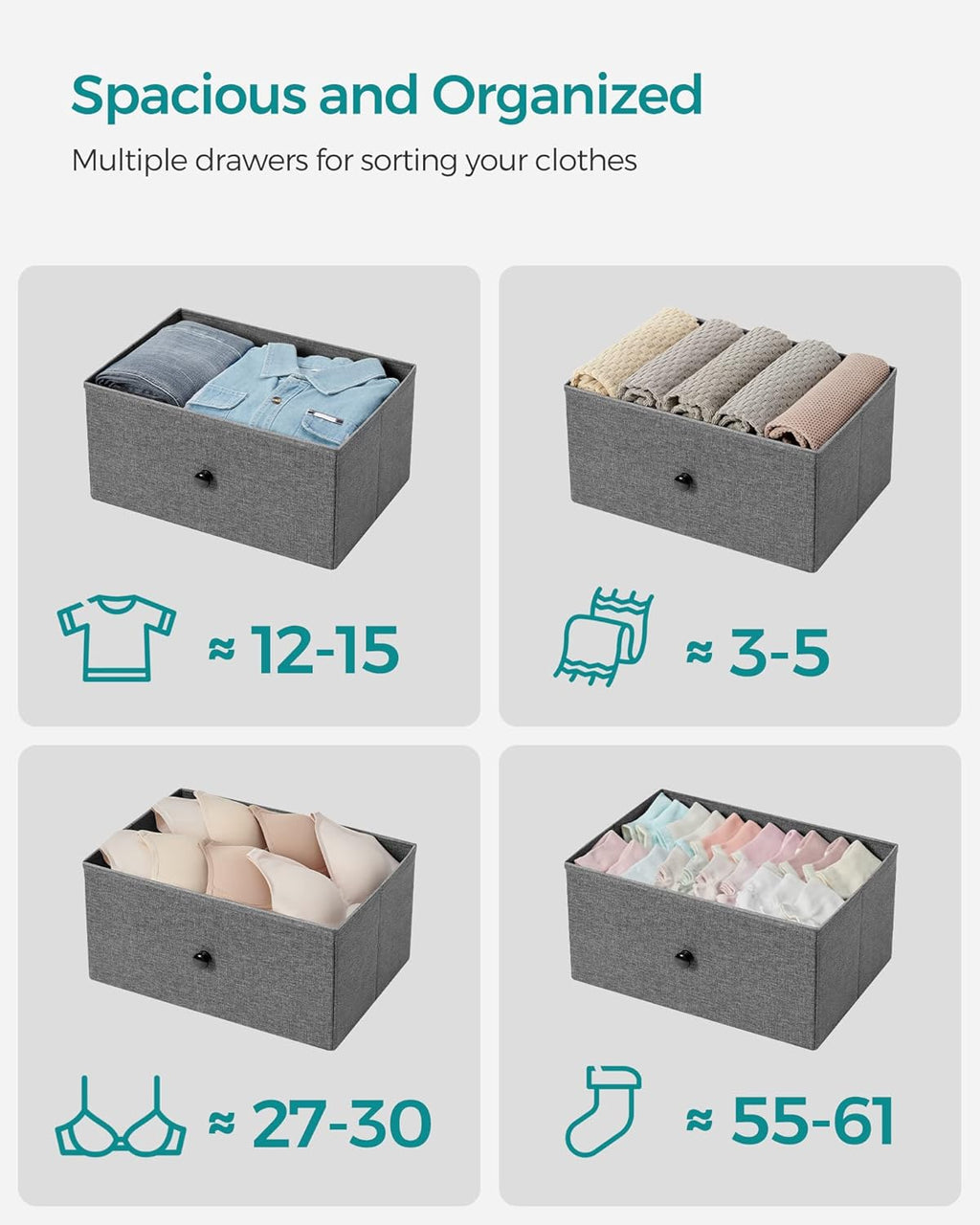 SONGMICS Fabric Dresser - 4 Drawer Small Chest with Metal Frame | Gray and Black Wood Grain Finish