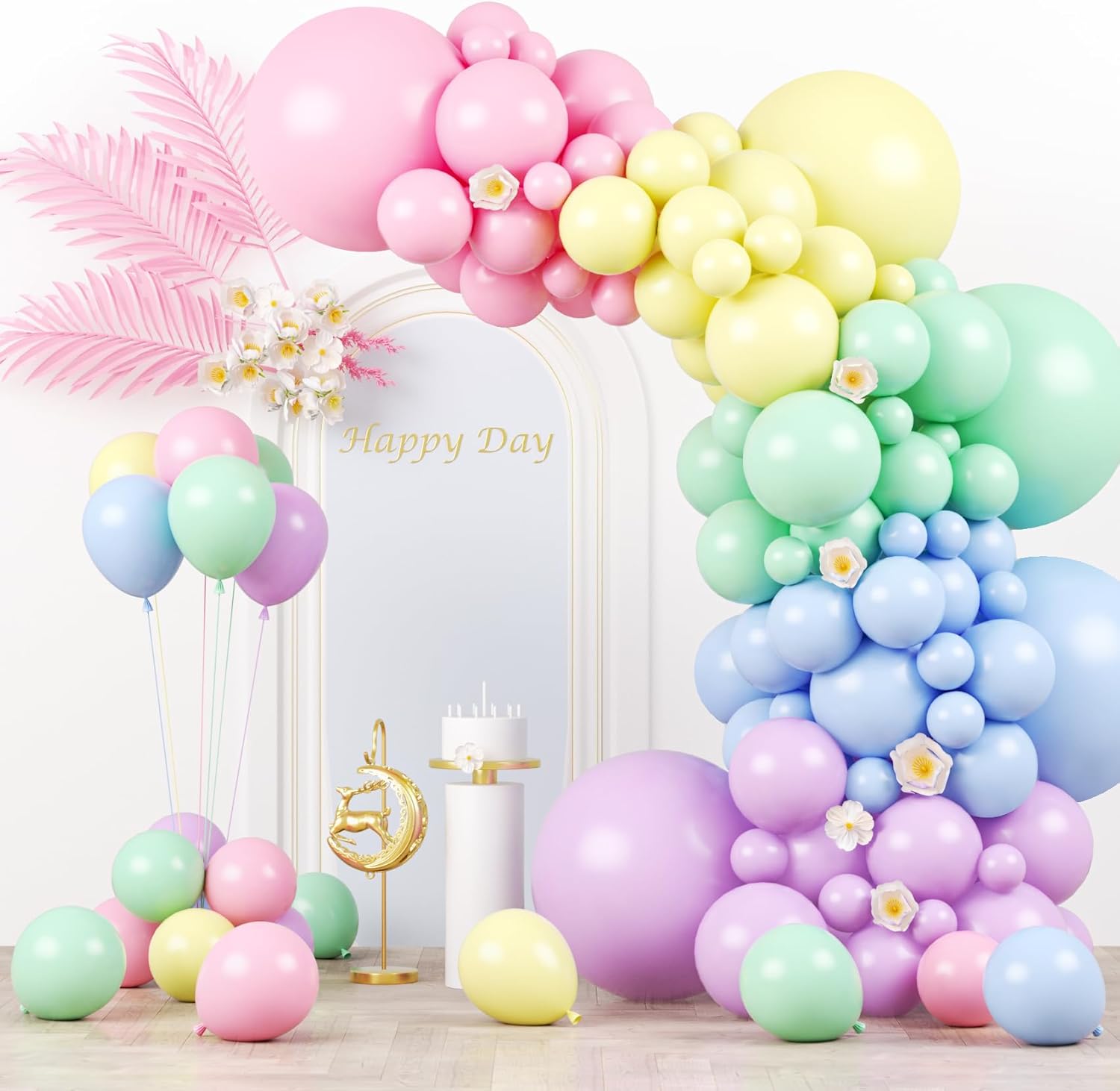 Voircoloria 130pcs Pastel Latex Balloon Garland Kit - Macaron Colors for Birthday, Baby Shower & More