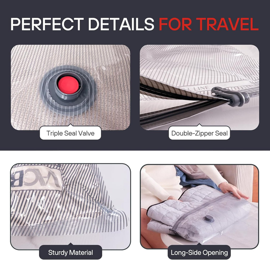 VMstr Vacuum Seal Bags - Space-Saving Travel Compression Bags with Electric Pump | 9-Pack Carry-On Set