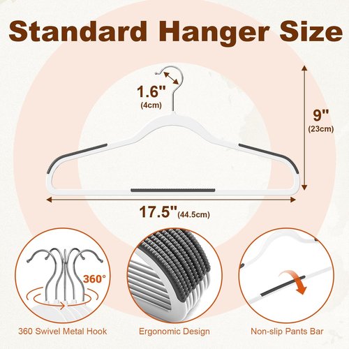 HOUSE DAY Heavy Duty Plastic Hangers - Non-Slip Design with Rubber Pads | 30 Pack, Space-Saving White Closet Organizer