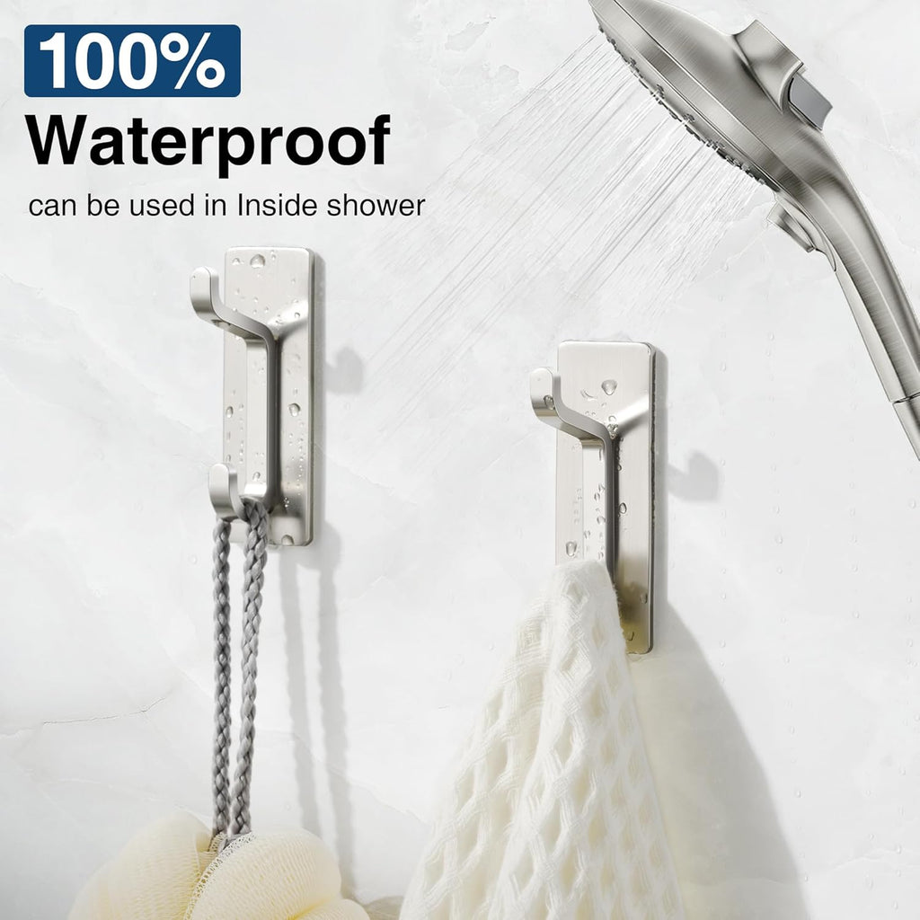 Pickpiff Wall Hooks - 13LB Strong Adhesive Coat & Towel Hanger in Brushed Nickel Finish