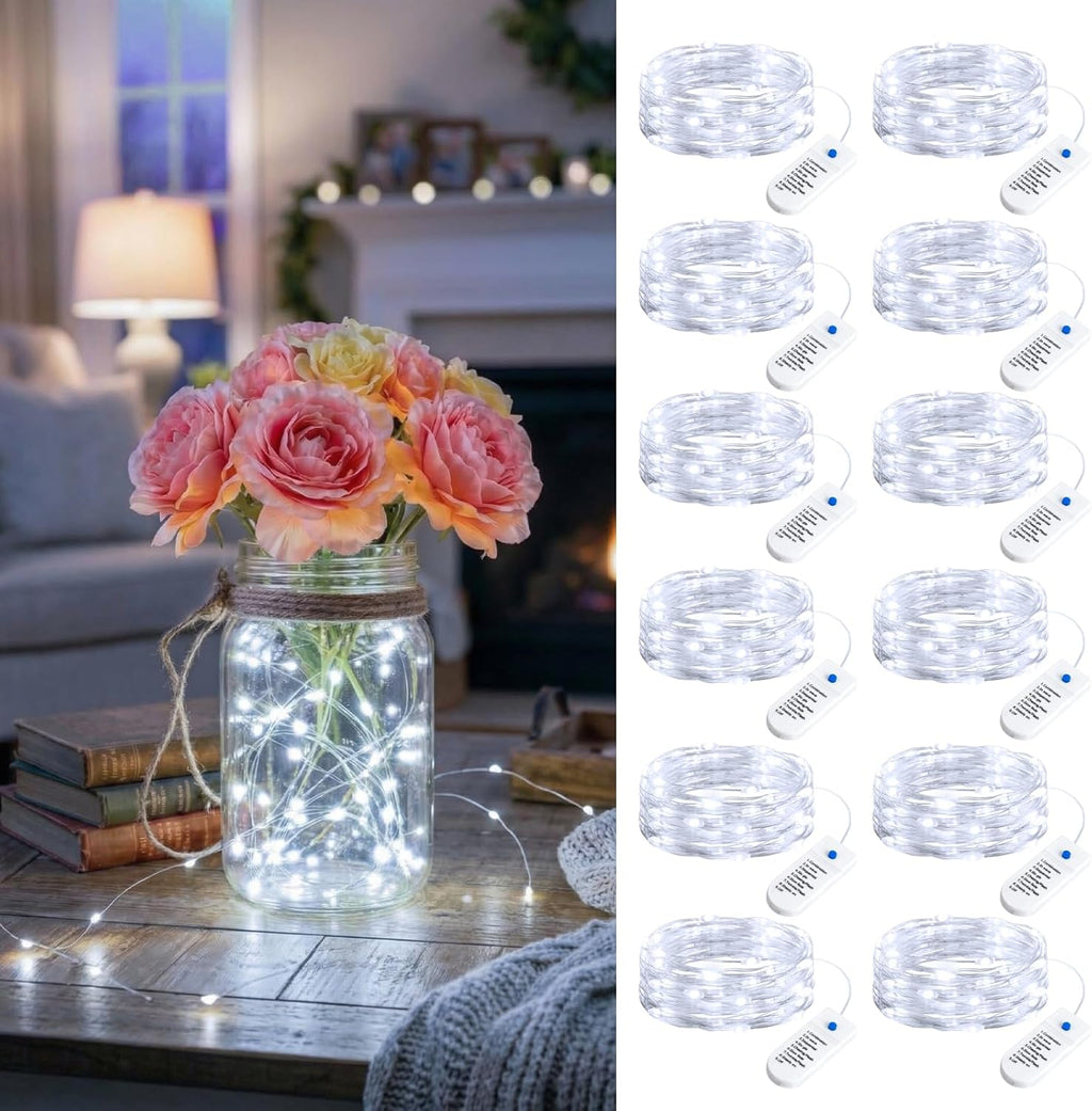 Minetom 12 Pack Fairy Lights - Battery Operated 20 LED String Lights | 7ft Waterproof Silver Wire for DIY Decor