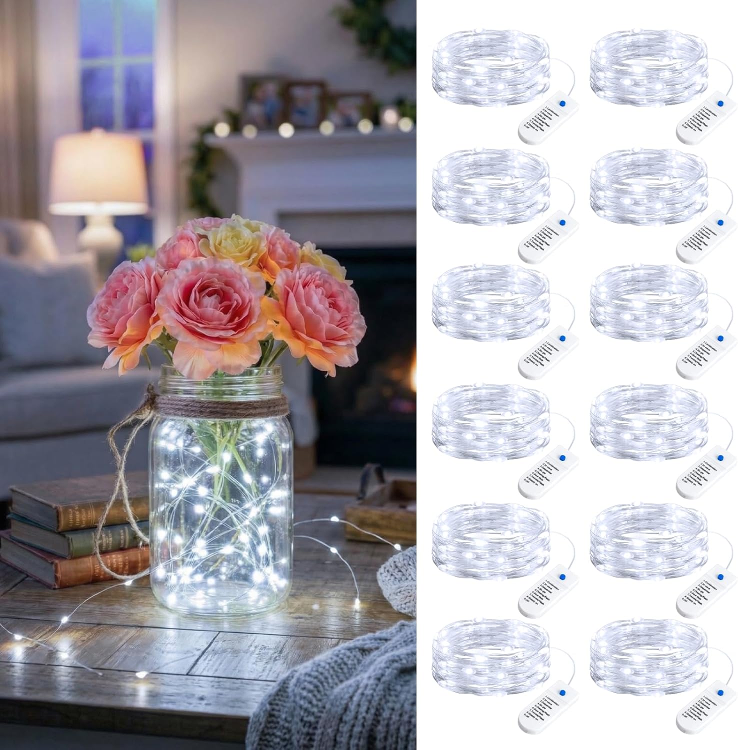 Minetom 12 Pack Fairy Lights - Battery Operated 20 LED String Lights | 7ft Waterproof Silver Wire for DIY Decor