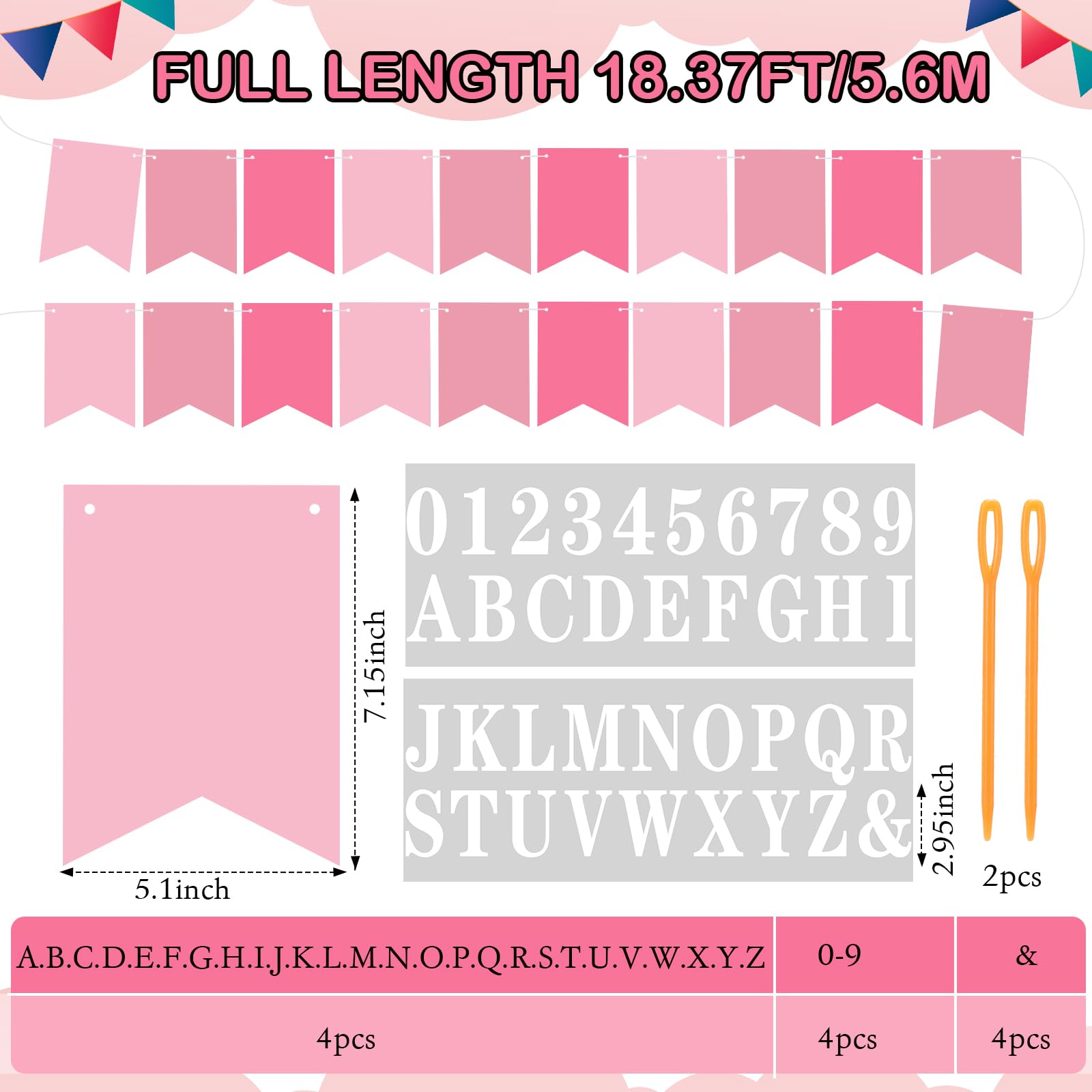 Mooliwe 171 Pcs DIY Custom Banner Kit Make Your Own Customizable Sign for Birthday Wedding Party Decoration Include 20 Paper Pennant 148 Letters and Numbers 1 Rope 2 Threading Device (Pink)