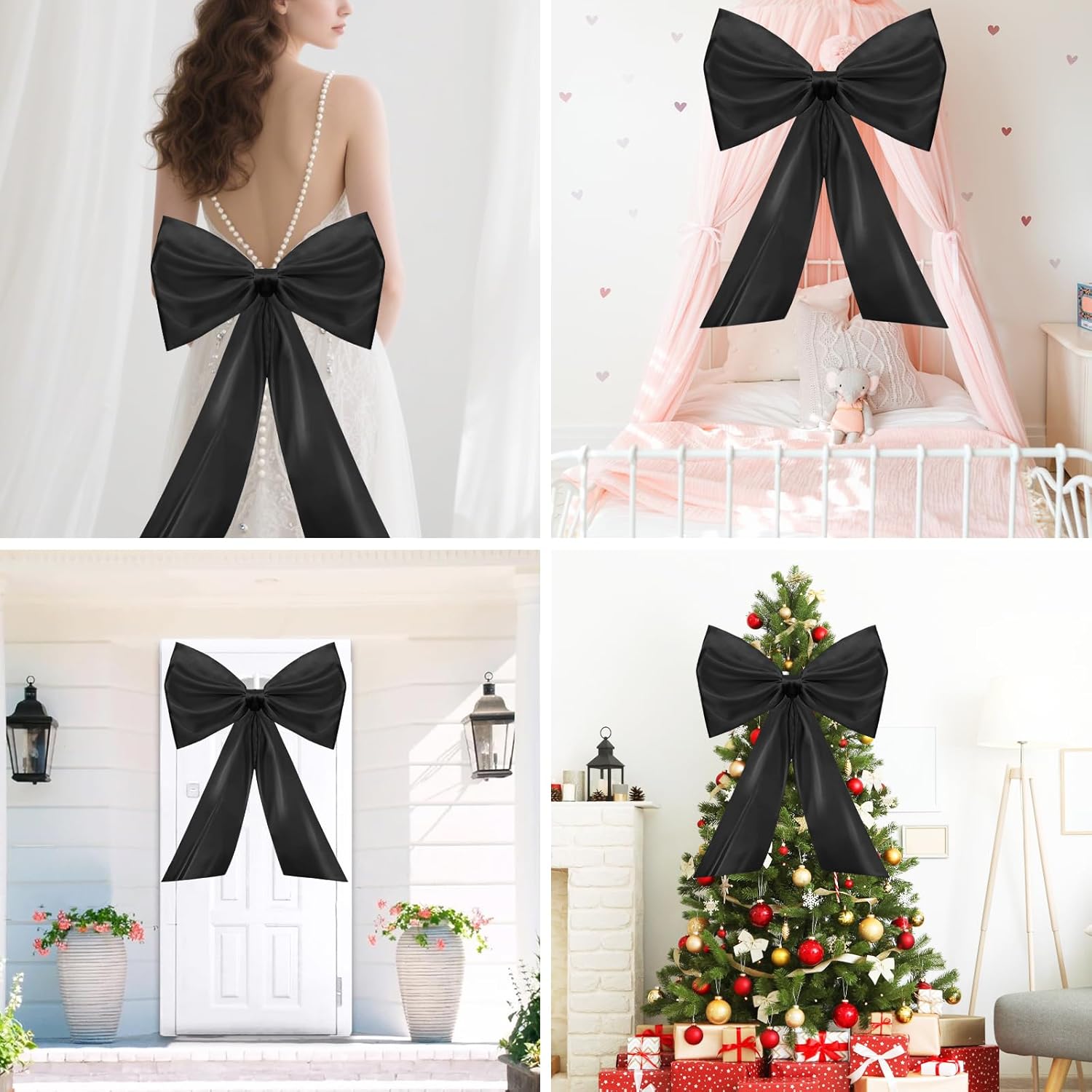 Skiennix Large Black Bow Decor - Giant Satin Ribbon Bow for Christmas Tree & Party Decorations
