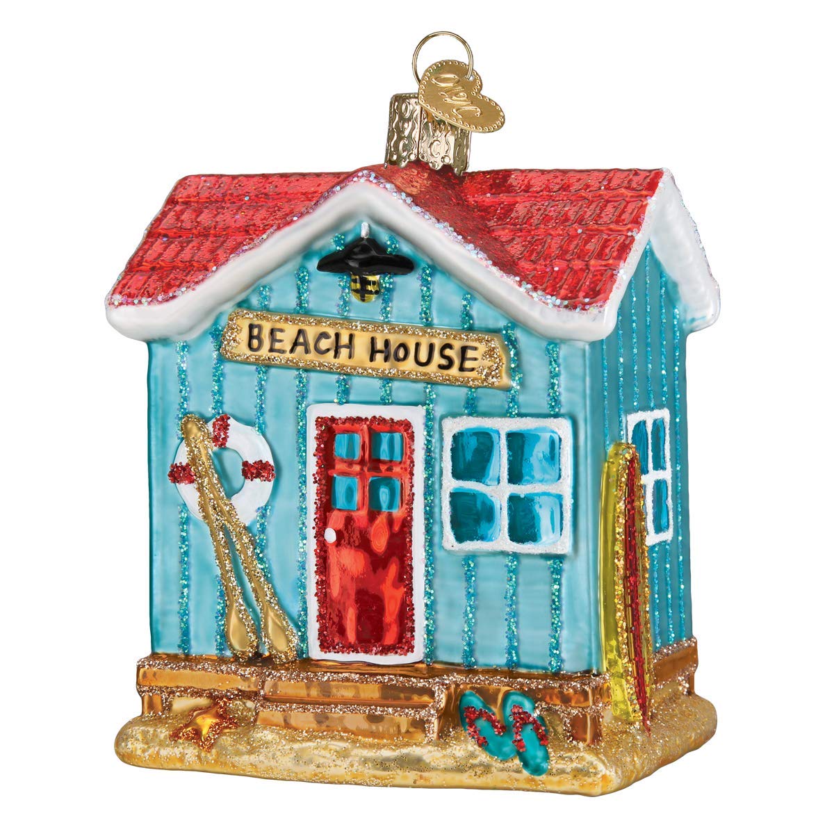 Old World Christmas House Ornament, Beach Blue 3.75 x 3