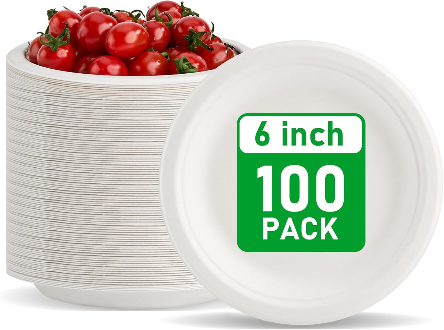 RACETOP Compostable 6-Inch Paper Plates - Biodegradable Heavy-Duty Dessert Plates | 100-Pack, Unbleached White