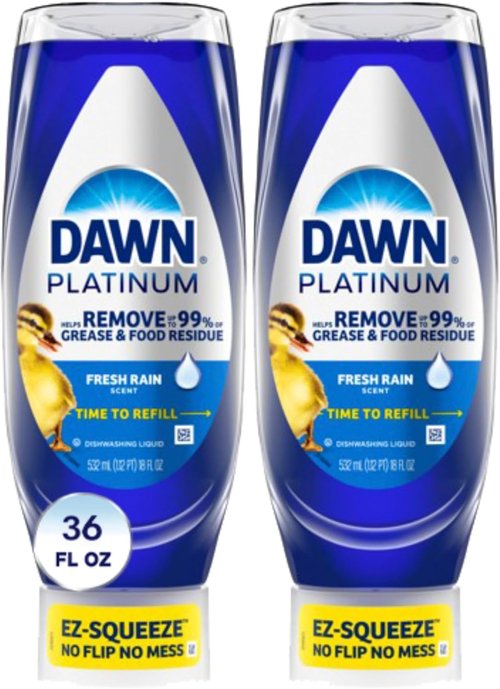 Dawn Platinum Dish Soap - EZ-Squeeze Fresh Rain Liquid, 2 Pack of 18oz Bottles