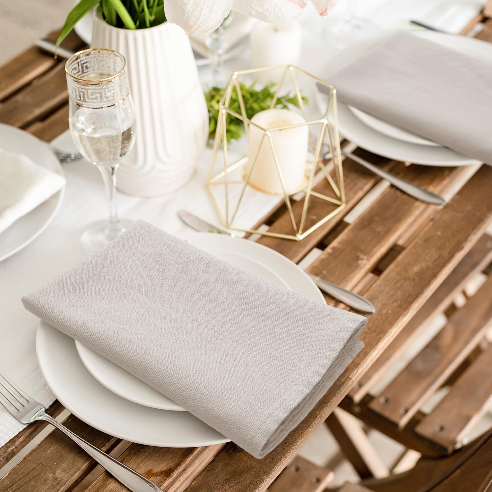 Mixweer Set of 40 Beige Cloth Linen Napkins Bulk Reusable Cotton Dinner Napkin 16 x 16 Inch Washable Pastel Soft Table Napkins for Wedding Dinner Hotel Restaurant Event Party