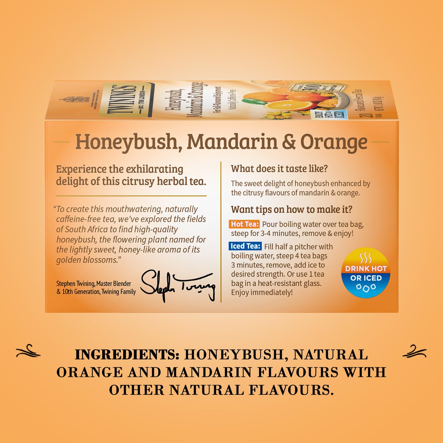 Twinings of London Herbal Tea Bags - Honeybush, Mandarin & Orange Flavor | 20 Count