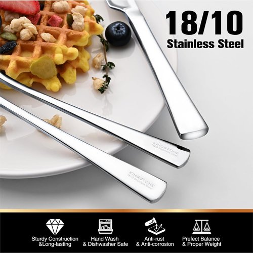 KINGSTONE 40-Piece Silverware Set for 8 | Forged 18/10 Stainless Steel Flatware - Dishwasher Safe, Mirror Finish