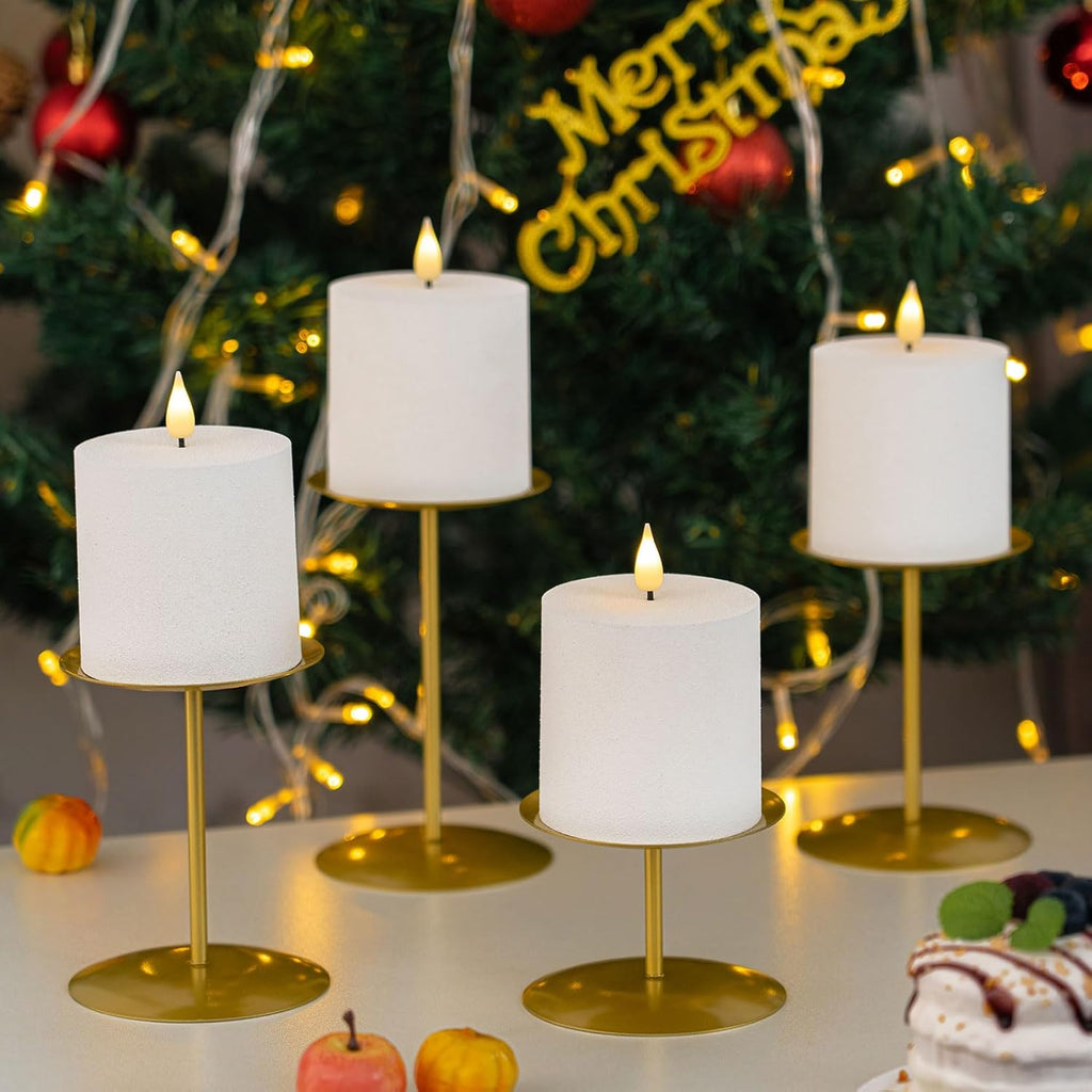 Smtyle Gold Metal Candle Holder Set - Elegant Pillar Candle Holders for Wedding Centerpieces | Set of 3