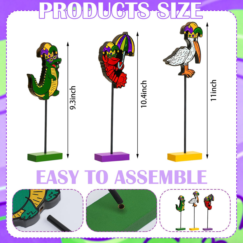 Thyle 3 Pcs Mardi Gras Table Decorations Tiered Tray Decor Wood Set Rustic Mardi Gras Table Centerpiece Crawfish Pelican Alligator Louisiana Themed Animals Decor for Gift Kitchen Home Party Supplies