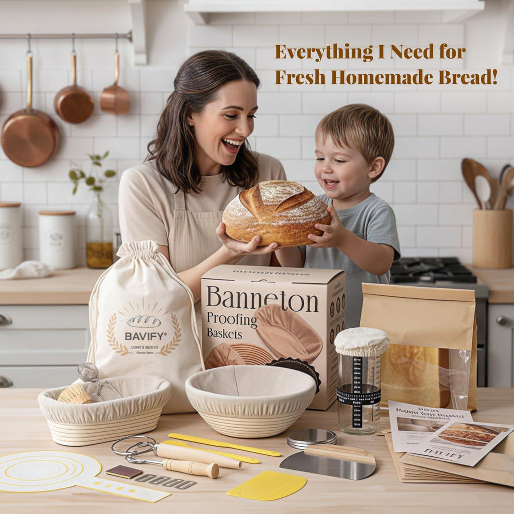 Skiennix Sourdough Starter Kit - Complete Baking Supplies with Banneton Baskets, Dough Scraper & Recipe