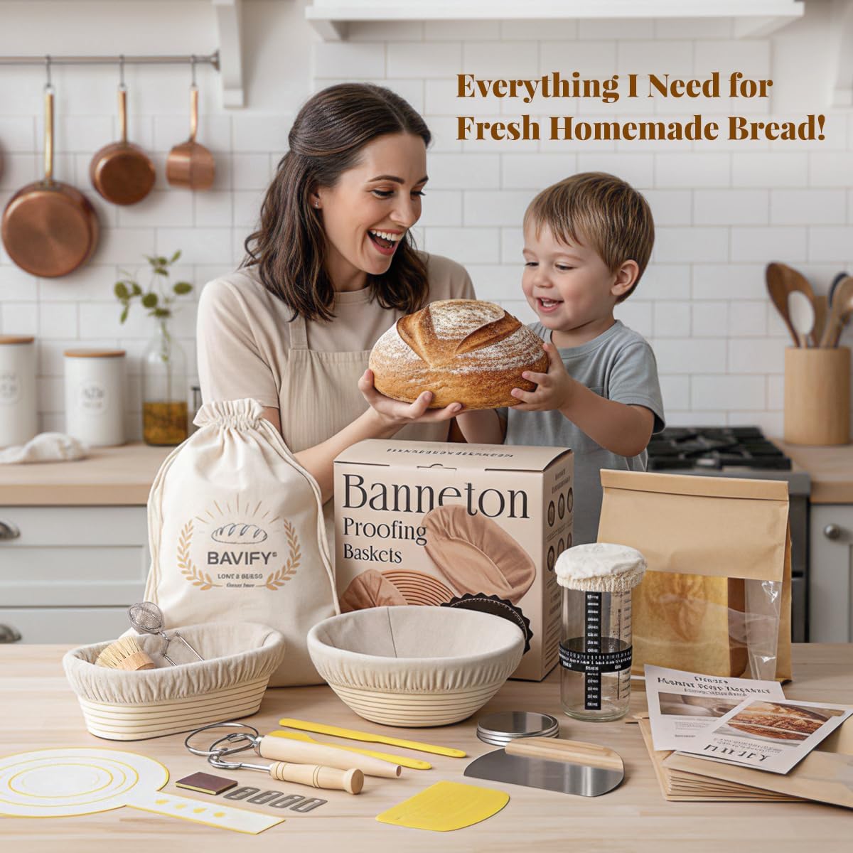 Skiennix Sourdough Starter Kit - Complete Baking Supplies with Banneton Baskets, Dough Scraper & Recipe