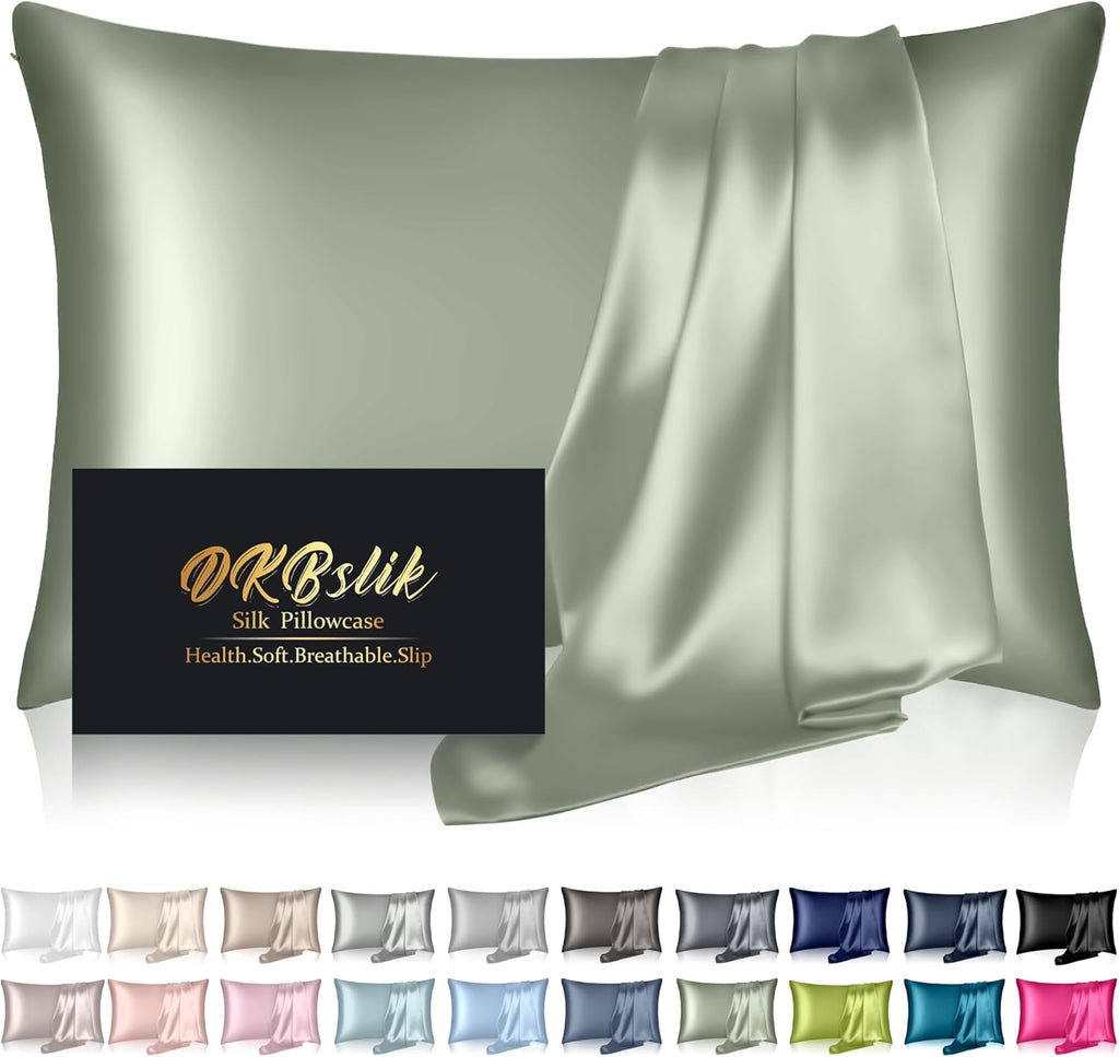 Mulberry Silk Pillowcase by Skiennix | Anti-Acne & Cooling Beauty Sleep | Queen Size, Sage Green