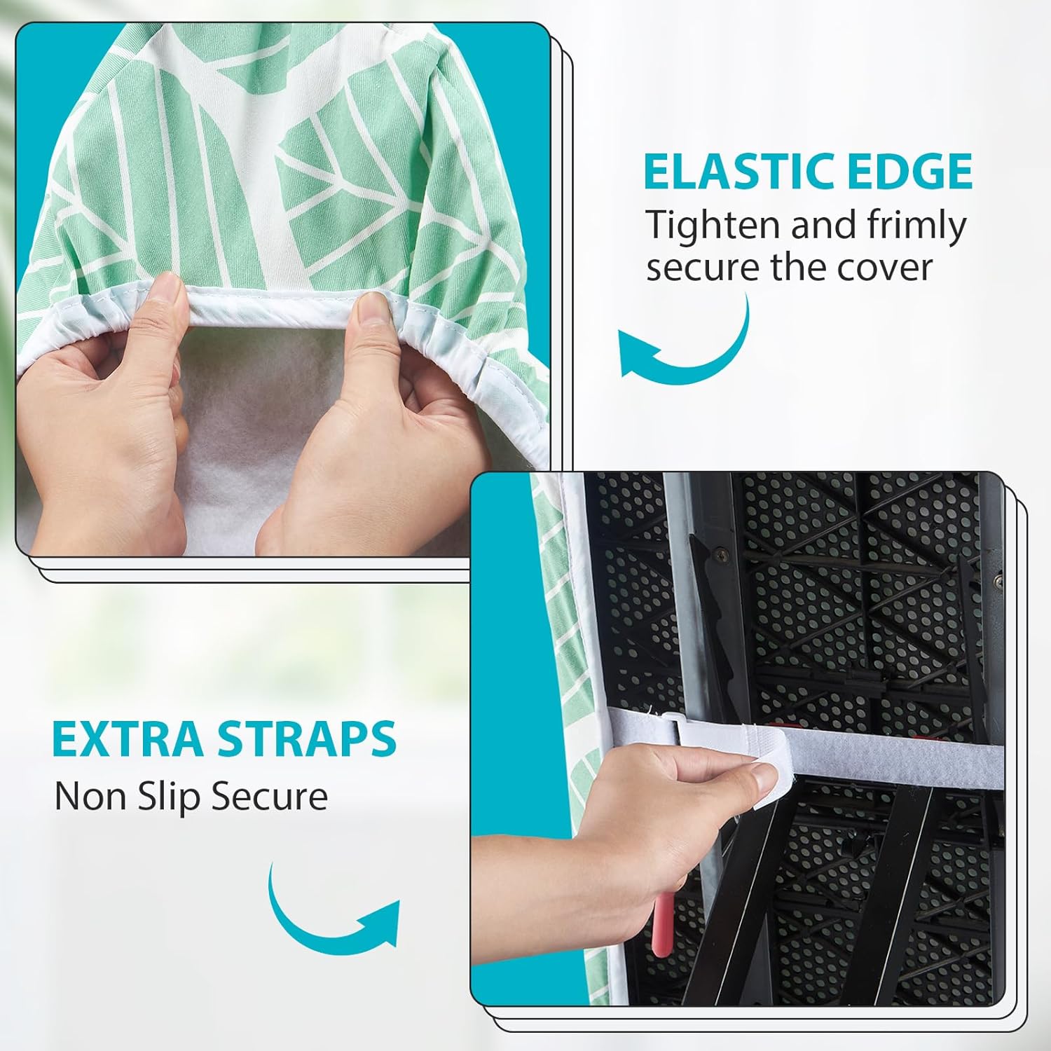 Seiritex Ironing Board Cover - Heat Reflective, Thick Padding, Elasticized Edges | Standard Size 15 x 54 (Green Leaf)