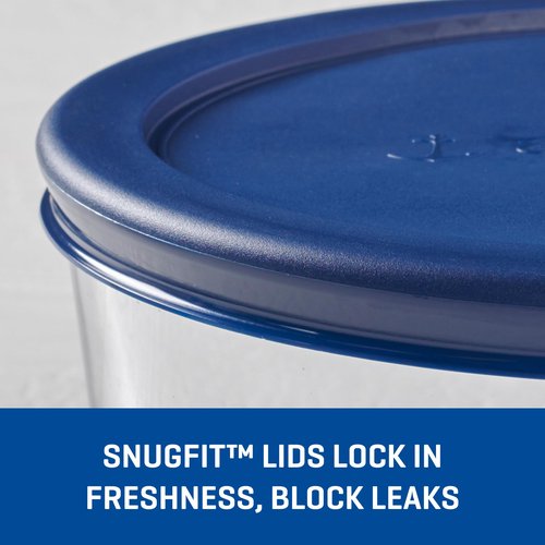 Anchor Hocking SnugFitTM Round Food Storage Containers with Lids (4-Piece, 7-cup, Navy Blue, oven-safe)