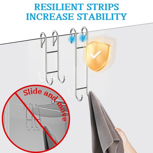 Ofiray-home Shower Door Towel Hooks(2-Pack) - 9"~13" Length Adjustable Hook for Frameless Over The Door Glass, Squeegee Holder, Towel Hanger for Bath Suits Rozer Robes Loofahs Shavers, Stainless Steel