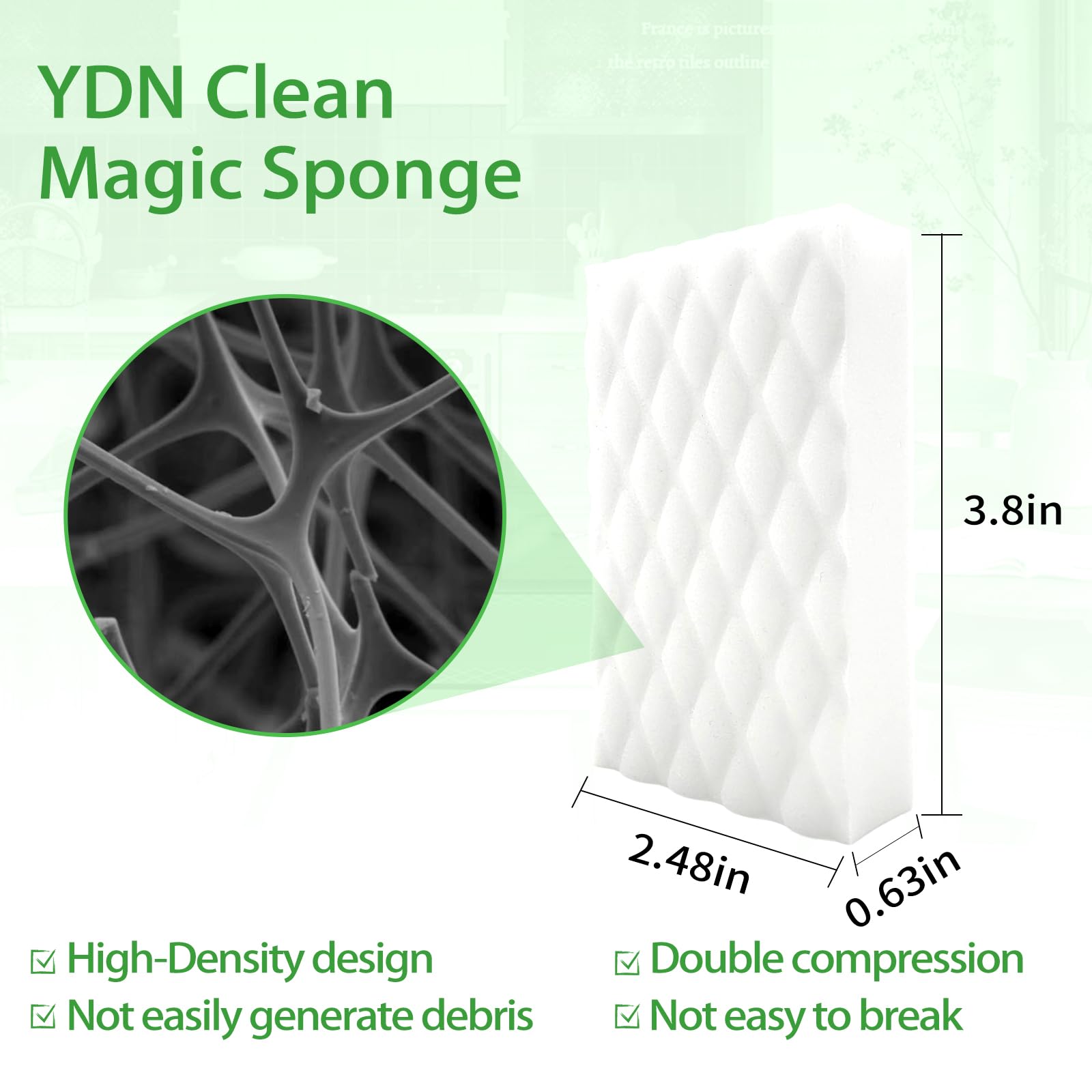 YDN Clean Magic Eraser Sponge 2X Density, Multi-Purpose Long Lasting Melamine Sponge, Water-Activated Cleaning Sponge Eraser for Kitchen, Bathroom, Wall, Shoes & Car, Extra Durable, Non-Scratch (10)