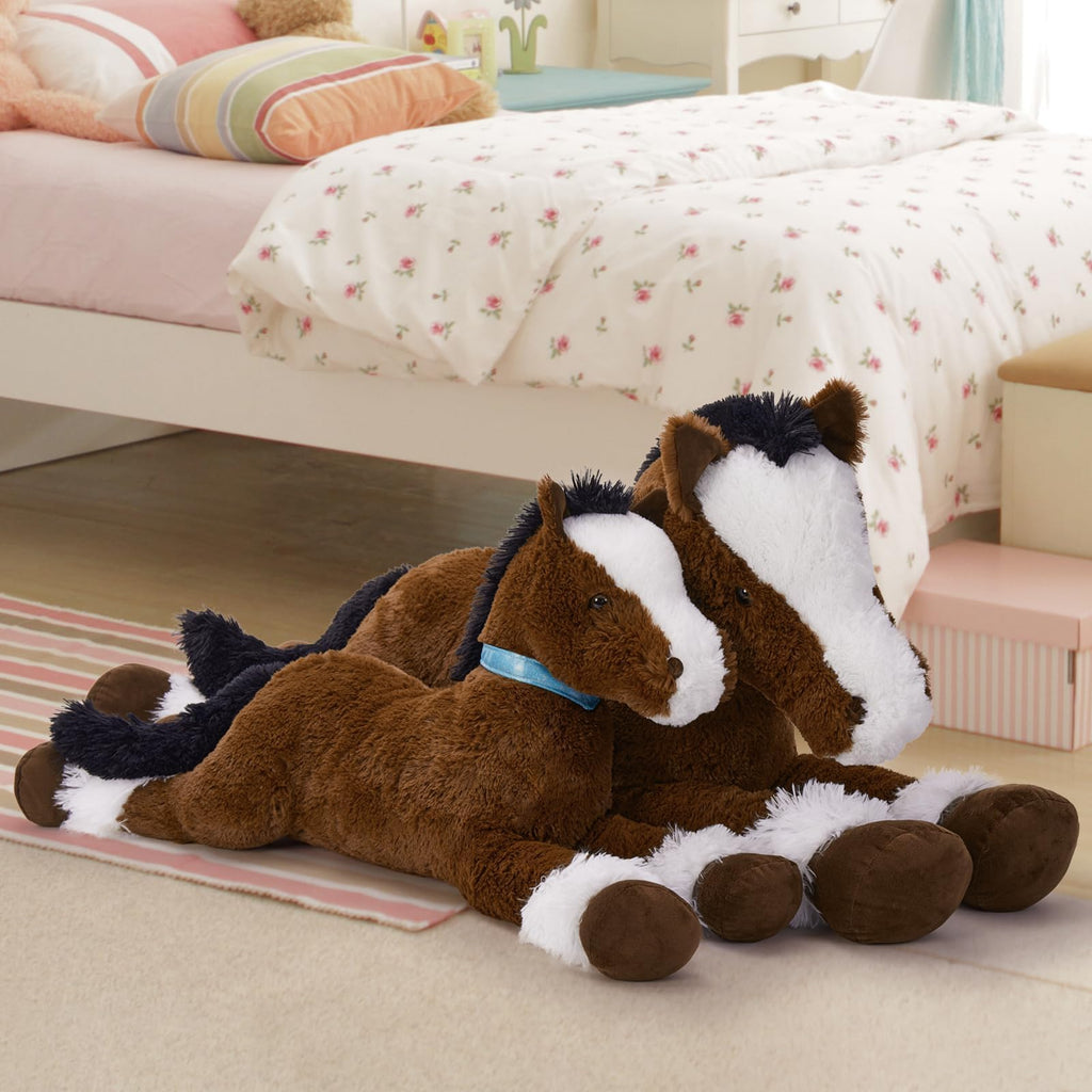 MaoGoLan Large Horse Stuffed Animal for Boy, Big Horse Plush Toy for Girl, Ridable Stuffy Pony for Kids, Coffee Stuffed Pony Plush Pillow for Easter Baby Shower Birthday Party Favor Gifts, 47 inches