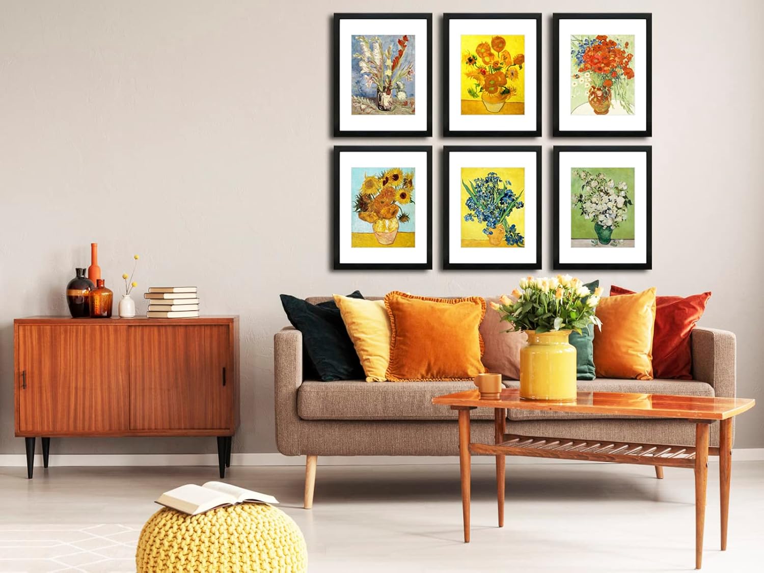 Skiennix 11x14 Picture Frame Set of 6 - Real Glass for 8x10 Photos with Mat or 11x14 Without Mat | Black Display Frames