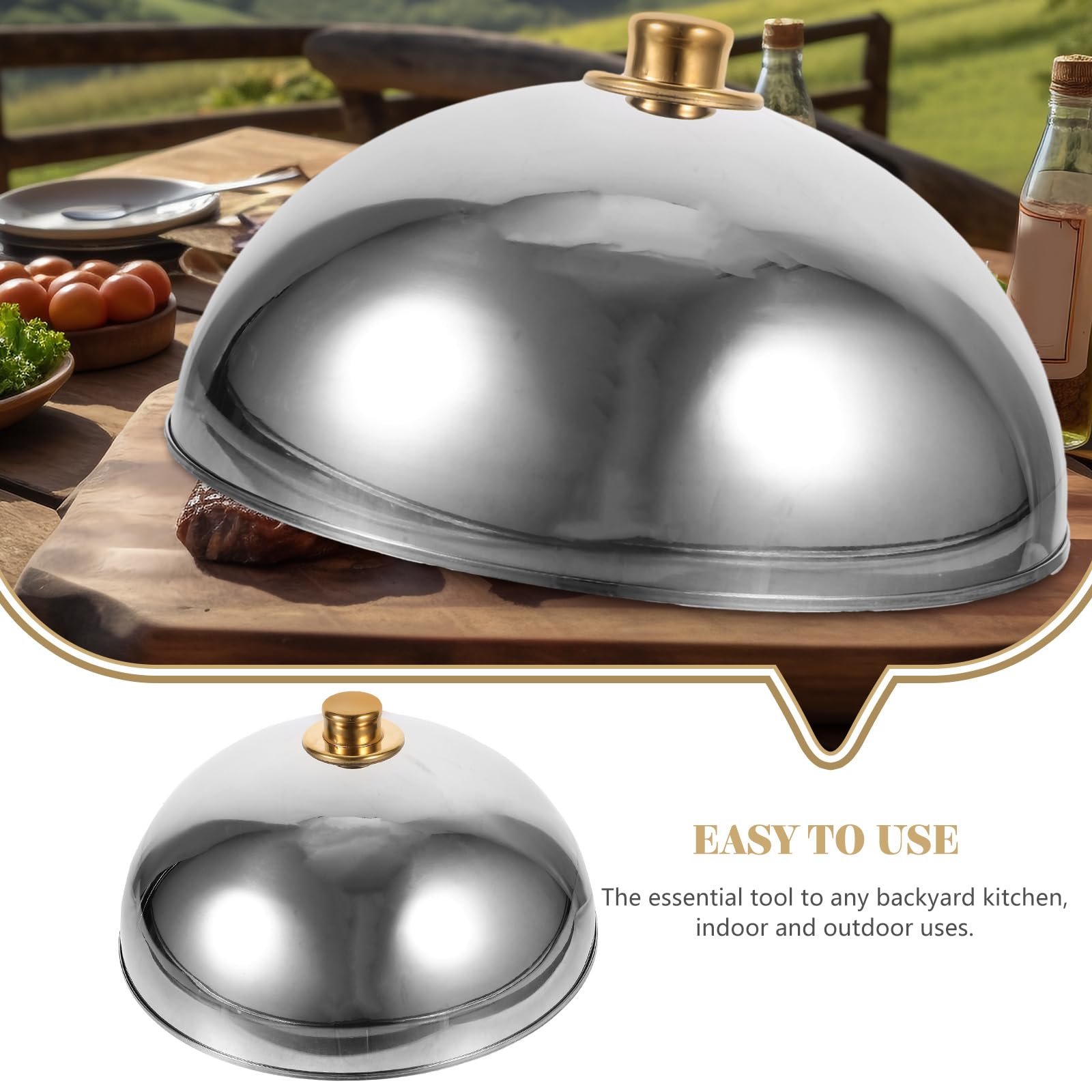 Yardwe Stainless Steel Food Cover Dome 12.59In Round Plate Cover for Home Restaurant Outdoor Use Heat Retention and Food Freshness