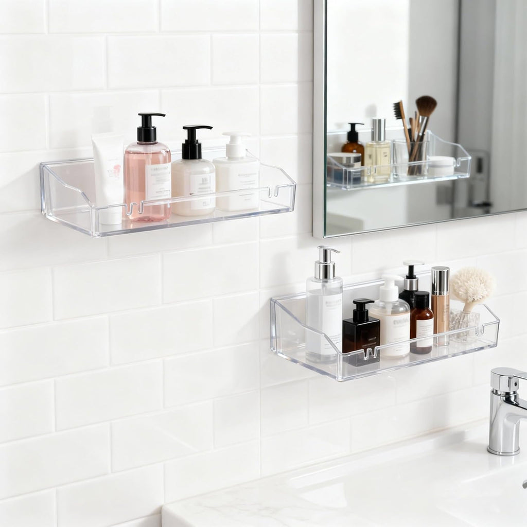 Skiennix Clear Acrylic Floating Shelves - Versatile Wall Mount Organizer for Bathroom, Kitchen & Living Room