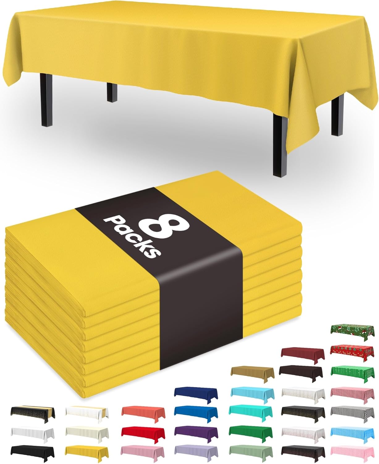 Pureegg Disposable Plastic Table Cloths - 8 Pack, 54 x 108 Inch, Leakproof Lemon Design for Easter Parties