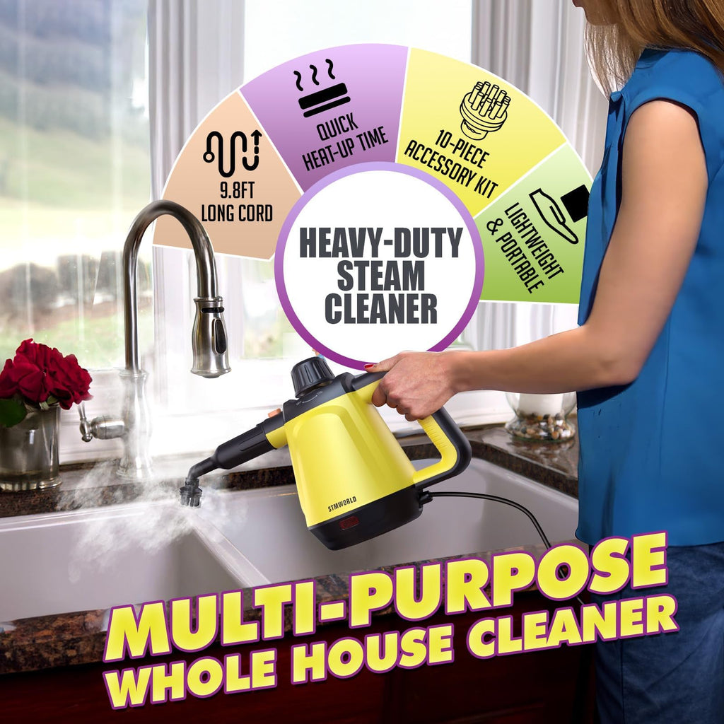 Natural Multi-Surface Handheld Steam Cleaner with 10 Accessories, 13.5OZ Pressurized Multipurpose On Demand Steam Cleaner for Home, Steamer for Cleaning Dirt, Grease, Grout, Tile, Windows, Couch, Car