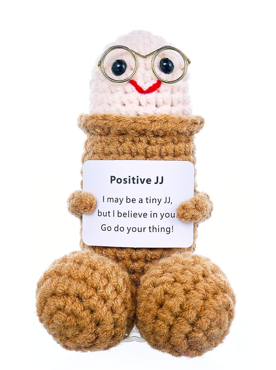 IYOOCSS Positive Crochet Emotional Support Pickle Plushies Weird Stuffed Animal Funny Things Gag Gifts for Men Friends, Boyfriends, Husband Adult (Brown JJ-1pcs)