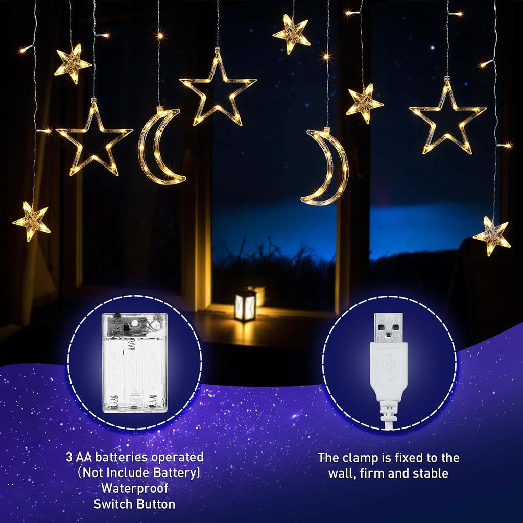 Riakrum LED Star and Moon String Lights - 11.48 ft Warm White Fairy Lights for Bedroom | Waterproof Decor
