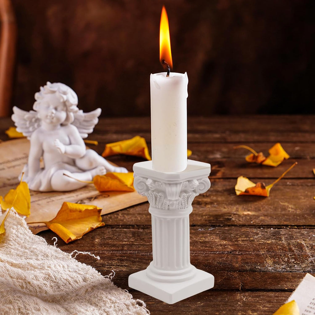 Saihisday White Roman Pillar Statues - Mini Greek Columns Candle Holders for Home & Garden Decor | 3.9" D x 7.5" H