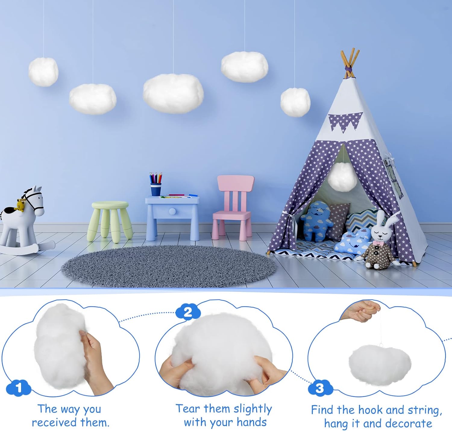 Tatuo 6 Pcs Artificial Hanging Clouds - 3D Cloud Decorations for Halloween, Weddings & Bedrooms | DIY Cotton Props