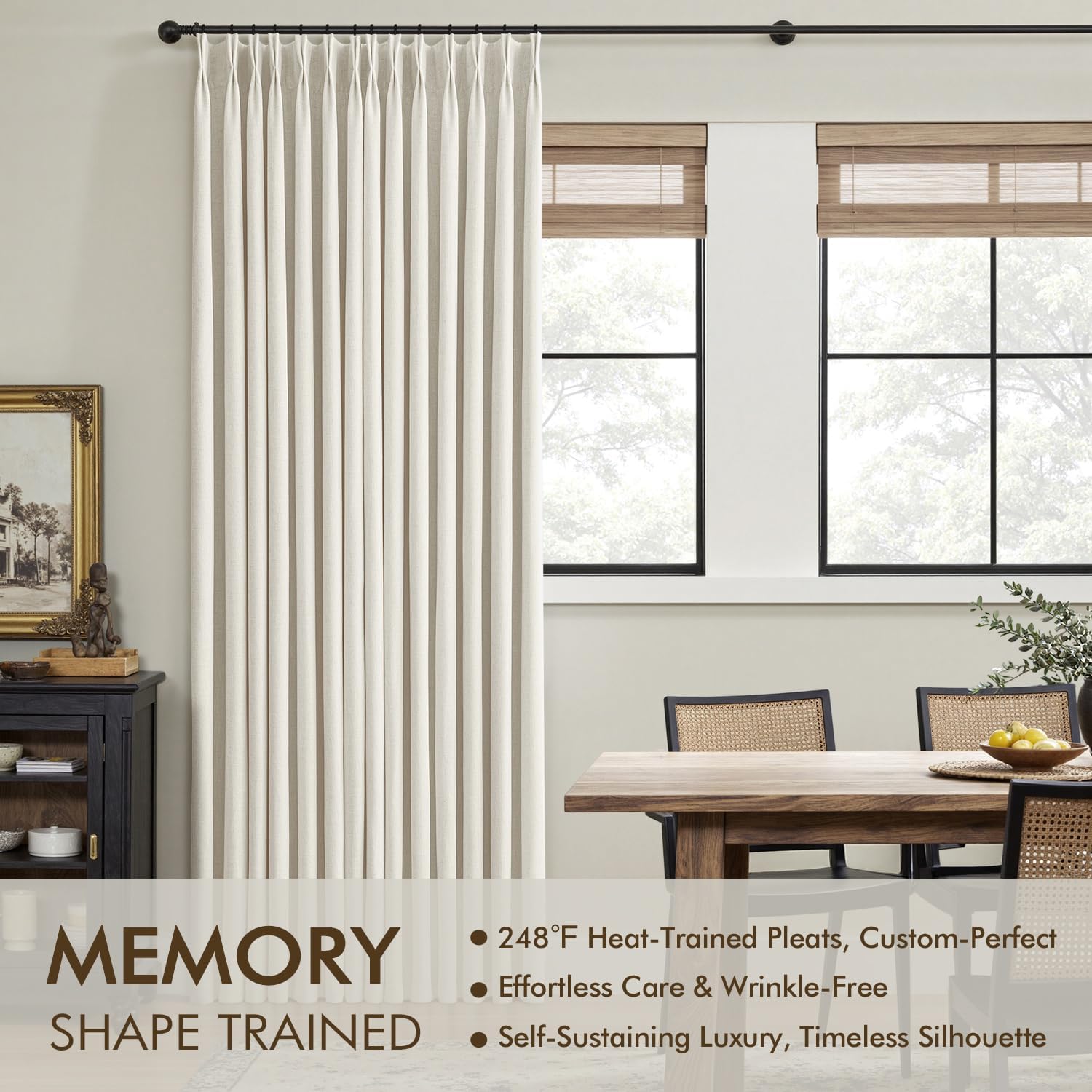 MIULEE 100% Blackout Linen Curtains - Natural Pinch Pleated Design, 84 Inches Long, 2 Panels for Bedroom & Living Room
