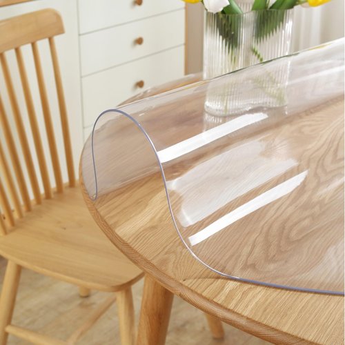 LovePads Round Clear Table Cover Protector 47 Inch, 2mm Thick Table Protector for Dining Room, Waterproof Plastic Cover PVC Vinyl Tablecloth, Circle Tabletop Protective Pad for Furnture Surface