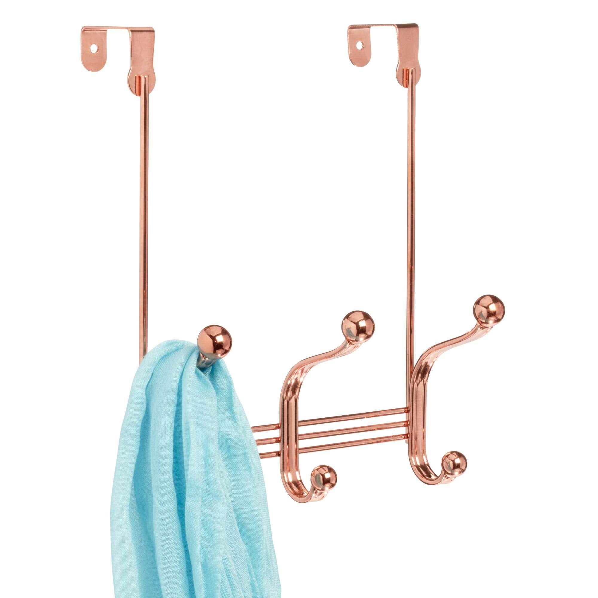 iDesign York Metal Over the Door Organizer, 3-Hook Rack for Bedroom, Closet, Bathroom, 4" x 8.3" x 11", Rose Gold