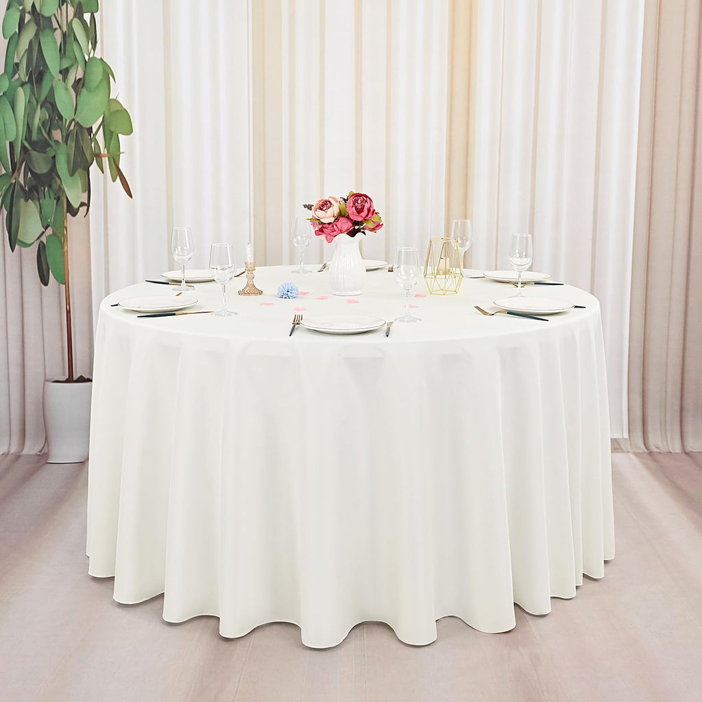 8 Pack Ivory Round Tablecloth 120 Inch Circle Polyester Table Cloth, Washable Fabric Stain and Wrinkle Resistant Table Cover Round Tableclothes for Wedding Parties Banquet Reception Dining