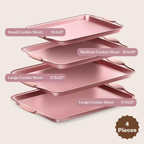 Country Kitchen Nonstick Bakeware Set - Heavy Duty, Easy Release, Stackable, Pink | 4 Pieces