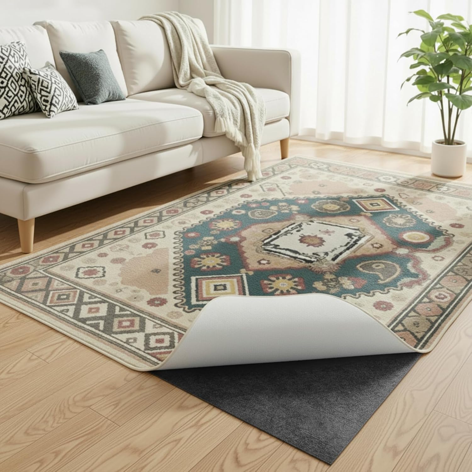 Songrey Non-Slip Rug Pad - Thick Felt Fabric with Anti-Skid Backing | 8 x 10 Ft for Hardwood Floors