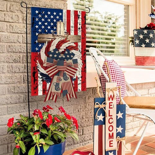 ALIBBON Patriotic Wreath Bows - 4th of July American Flag Design | Set of 2 for Indoor/Outdoor Decor
